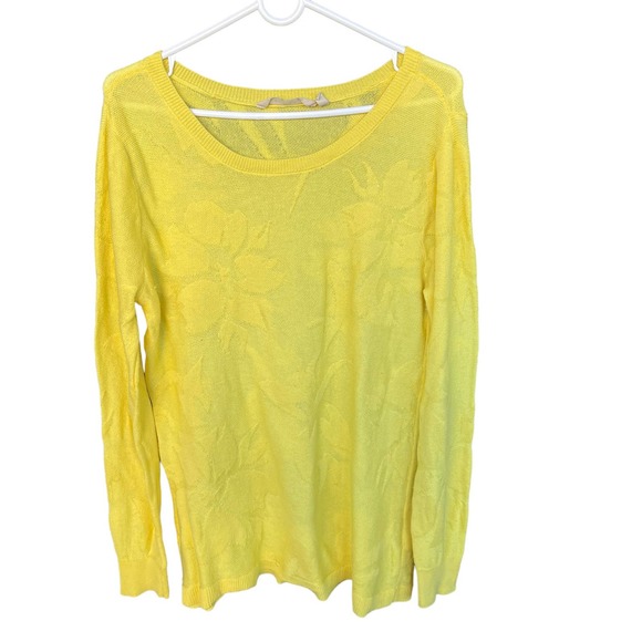 Soft Surroundings Sweater Womens Large Yellow Textured Floral Lightweight - Picture 2 of 10